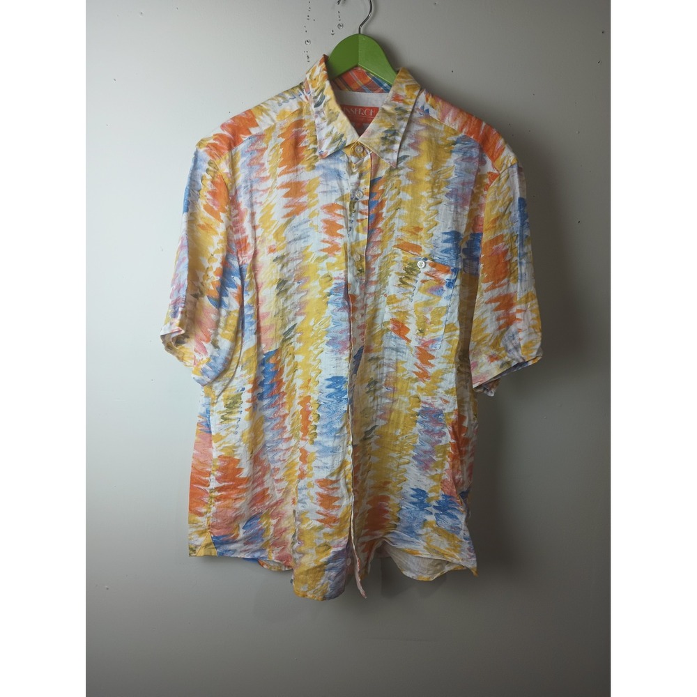 Inserch Linen Collection Mens XL Short Sleeve Button Down Shirt Abstract Print
